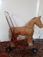 Vintage horse Antique Lines Bros Push Along Horse Vintage Toy Doll Bear Display 