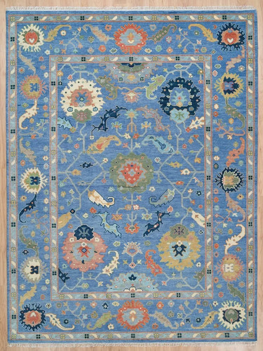 Blue wool oushak rug - blue,