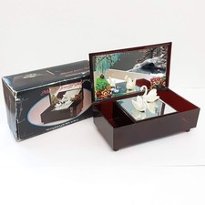 Rare Vintage Yaps Moving Swan Mirrored Jewellery Wind Up Musical Box - Swan Lake