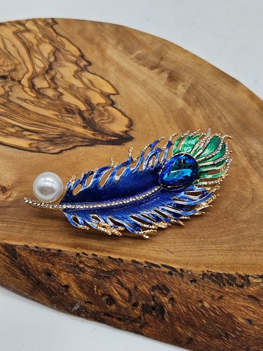 Large brooch peacock feather - brooch,