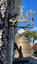 Stunning Vintage Brass Monastery Church Wall Hanging Door Entrance Bell Latin