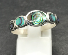 Abalone paua shell ring solid Sterling Silver, UK size T 1/2, multistone, new.