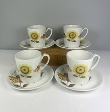 ALFRED MEAKIN - 4 x Cups & Saucers - Rare Sunflower Pattern - Tea/Coffee - Retro