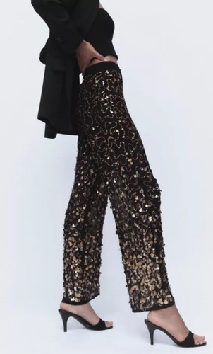 Zara black sequin trousers - black,