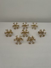 Set Of 8 Gold Metal Snowflake Napkin Rings With Beads & Sequins. Vintage