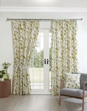 Sundour Grove Autumn Floral 3"Pencil Pleat Ready Made Curtains Pair Fennel Green