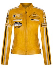 Womens yellow leather biker - leather,