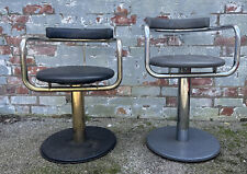 Pair Mid Century Modern Make up Stool Chrome Leatherette Lancôme Arden Swivel ++