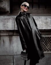 ZARA BLACK LEATHER EFFECT COAT LAPEL COLLAR Long 1255/749 Size L Large RARE
