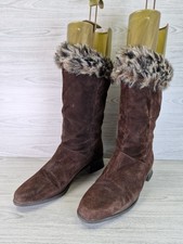 Sharley 'Markon' Brown Suede Mid Calf Boots Faux Fur Trim Low Heel Size UK 8