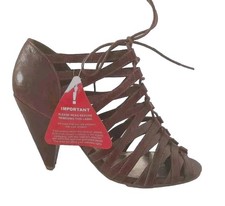 LOVE LABEL Womens Tan Faux Leather Tie Up Front Open Toe Shoes Uk 7