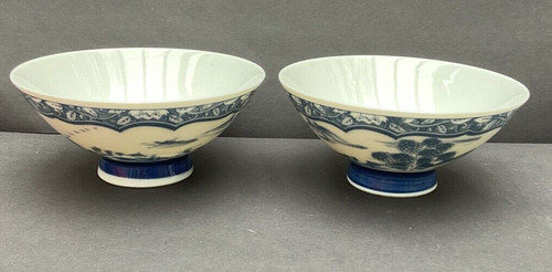 Two chinese blue and white - chinese,
