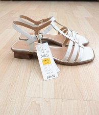 M&S White Leather T Bar Block