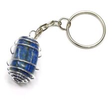 Lapis Lazuli Spiral Cage Natural Rough Crystal Gemstone Chakra Keyring 