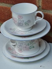 2 Trios Sadler Romance Fine Bone China, Floral Set 2 Cups 2 Saucers 2 Plates VGC