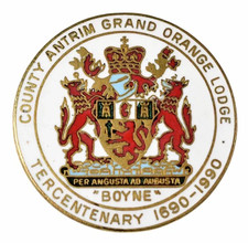 Vintage County Antrim Grand Orange Lodge 1690-1990 Tercentenary Enamel Badge