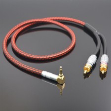 High end Stereo 3.5mm to 2 RCA Audio Cable Audiophile Hi Fi Right angle Braided