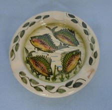 Old Small Cyprus Kerameus Ashtray Fish Design Ap Dia 8.5cm + Canvas Shoulder Bag