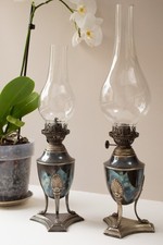 Pair of Richard Evered & Son Victorian Antique English Oil Lamps R E & S