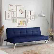 Convertible Folding Futon Sofa Bed Blue Fabric Upholstered Modern Sleep Couch