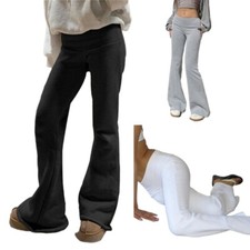 Women Winter Fleece Lined Warm Flared Yoga Pants Low Rise Boot Cut