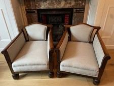 Two Antique Arm Chairs Carved Wood