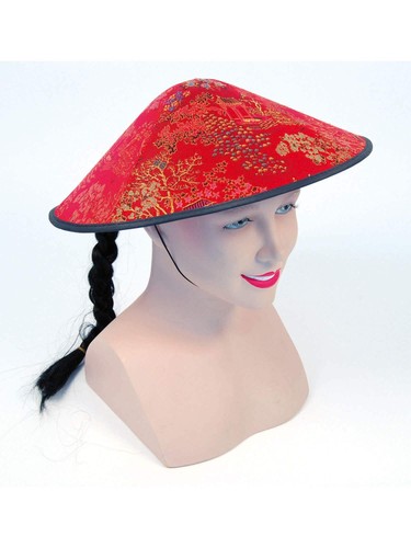Red chinese coolie hat plait - coolie,