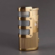 New Gold Windproof Butane Lighter Triple Jet Flame Gas Torch Cigar with Punch