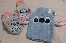 Disney Stitch Blue Cute Face 3D ears Slippers Mules  + Hot Water Bottle