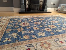 Vintage Turkish Uşak (oushak) Wool Rug 188×125 cm – Navy, Ivory & Terracotta