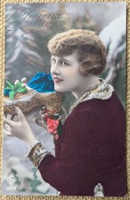 Pretty Flapper Woman Holding Shoe, Glamour French Tinted Real Photo Postcard