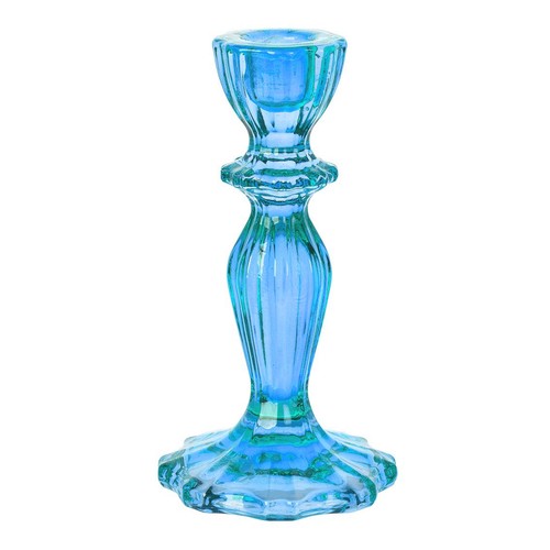 Blue glass candle holder - blue,