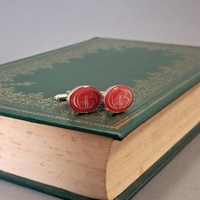 Red enamel design Vintage cufflinks, stainless steel LL-157