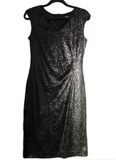 ROMAN Midi Dress Size 10 Ombre Shimmer Black Gold Lace Glitter Party Occasion