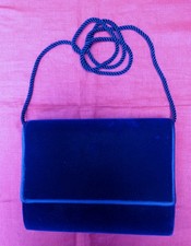 Small Vintage 80s-90s Blue Velvet Combination Shoulder & Clutch Bag Debenhams