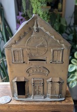 At Fault Antique Pressed Brass Metal Building Money Bank / Box