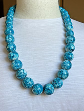 Wooden necklace bright blue - wooden,
