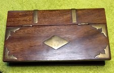 Vintage Wooden Decorative Box Book Shape with Brass Inlay Hinged Lid