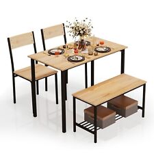 Modern Dining Table and Chairs Set 2/4 Seats Metal Frame Kitchen Home Grey/Brown