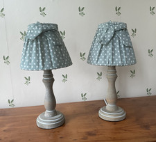 PAIR OF DUCK BLUE POLKA DOT WOODEN BEDSIDE LAMPS