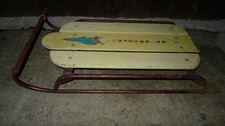 Vintage wooden sledge metal Thunderbird 1 wood yellow sled
