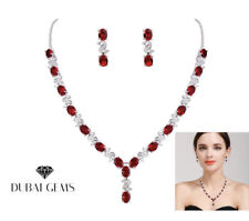 White gold finish red ruby and created diamond Necklace earring set free postage