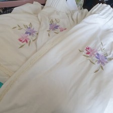 Vintage 90s 3 x Curtains Cream Lace Floral Embroidery