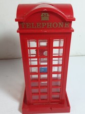 Red Telephone Piggy Bank Money Box PLASTIC Old Fashioned Telephone Kiosk 7"