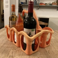 Vintage orange Plastic Milk / Wine Bottle Holder / Carrier – Great! –