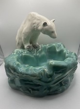 Art Deco Ditmar Urbach Czech Pottery Dish Polar Bear On Icy Terrain H19 x L20cm