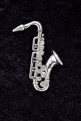 Saxophone brooch silver tone - silver,