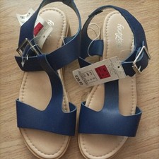 M&S Cobalt BLUE soft LEATHER OPEN TOE flat wedge SANDALS footglove SIZE 7 WIDE