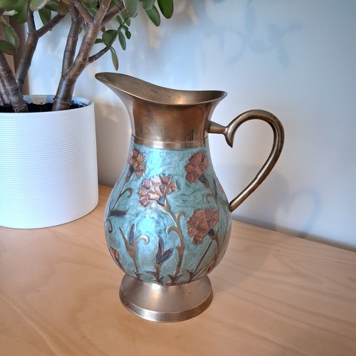 Vintage solid brass - enamel, jug