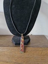 Murano Glass Pendent On A Leather Chord. Lovely Reds And Green Pattern
